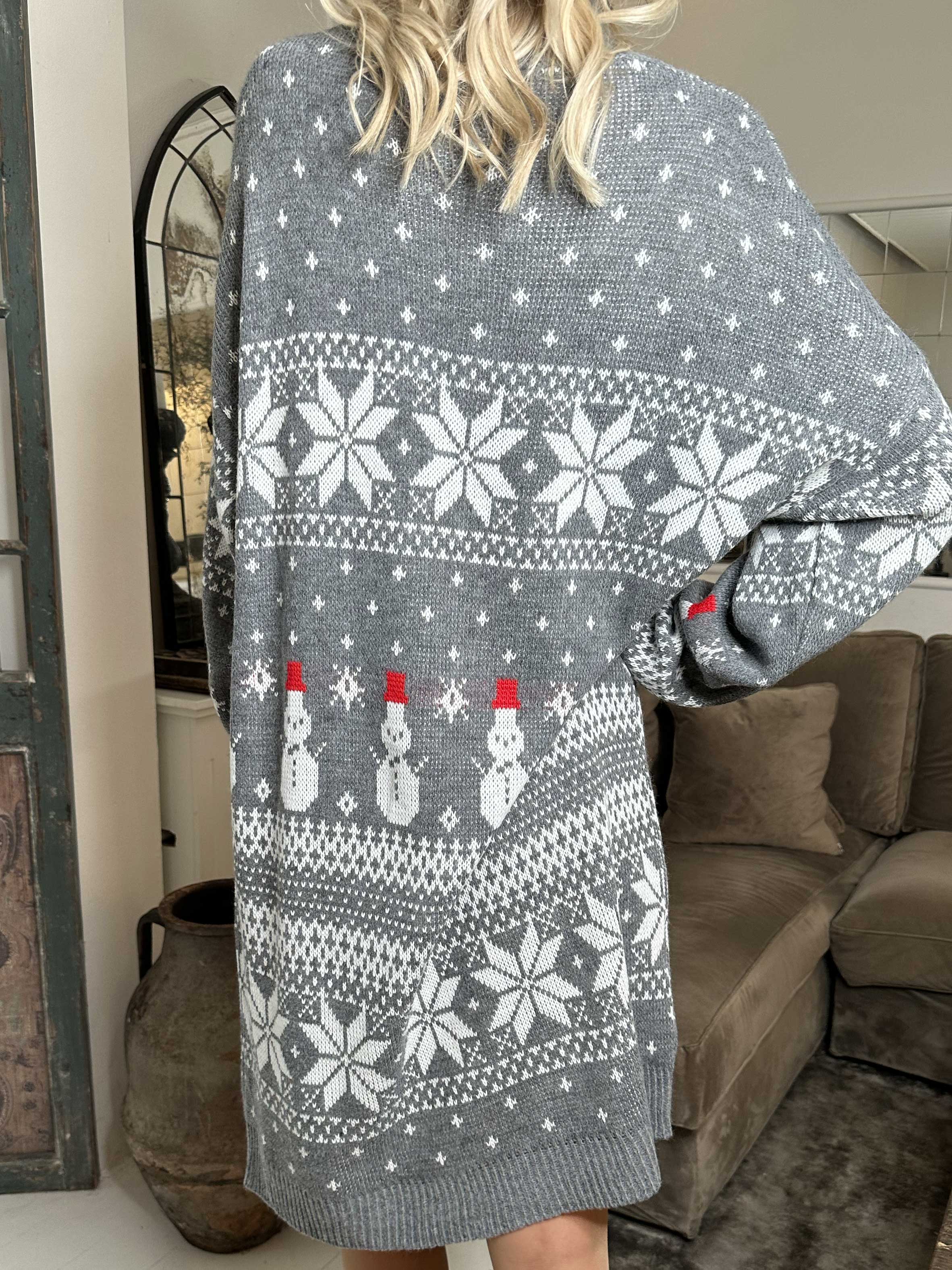 Snowman - Stickad julklänning med snögubbar och snöflingor